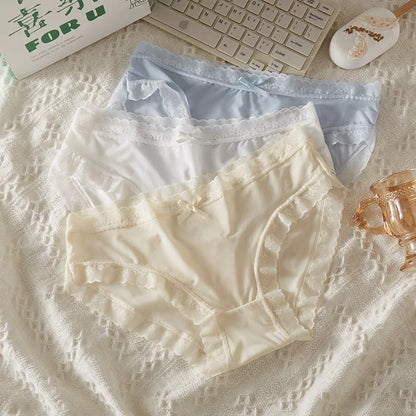 3Pcs Women Low Waist Panties Panties Sexy Lingerie Lace Quick Drying Briefs Female Seamless Underwear Solid Color Underpants