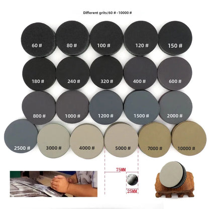 3 Inch Wet Dry Sanding Paper 75MM 320-10000 Grit Hook and Loop Sandpaper 20/50/100 Pcs Electrostatic Planting Silicon Carbide