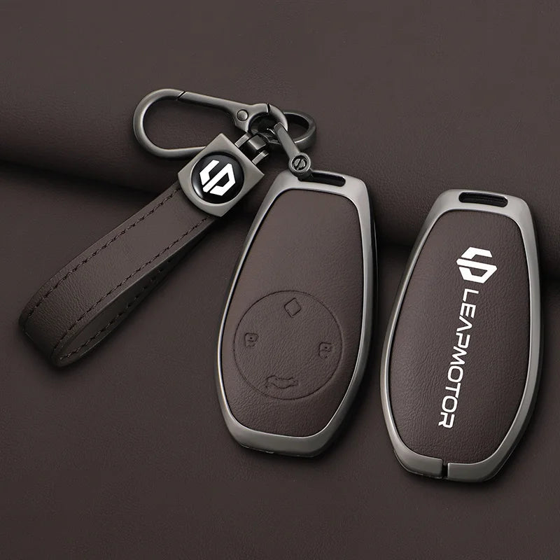 Zinc alloy+leather car remote key set, suitable for Leapmotor C16 C11 C10 C01 B10 T03 S01 car keychain key set chain accessories