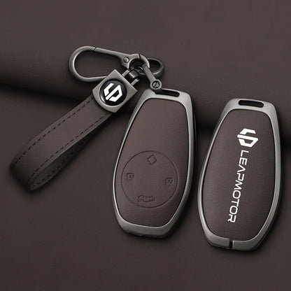 Zinc alloy+leather car remote key set, suitable for Leapmotor C16 C11 C10 C01 B10 T03 S01 car keychain key set chain accessories