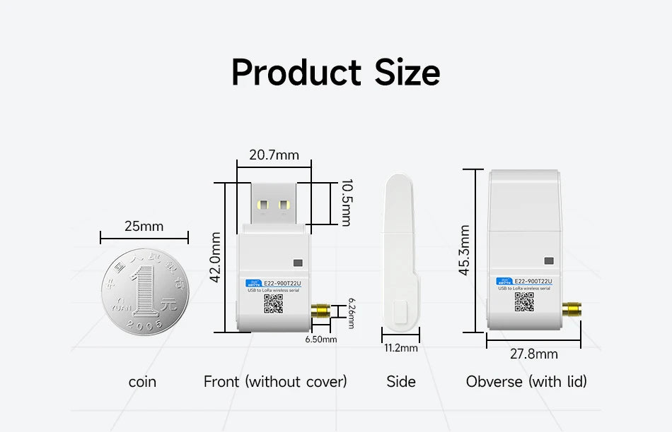 868.125MHz 915MHz Lora Wireless Module CDSENET E22-900T22U with Antenna 22dbm LBT RSSI Long Distance 5Km USB Low Power