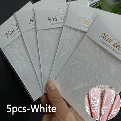 1pc 3D Hibiscus Flowers Nail Sticker White Black Flower Petals Adhesive Decals Pink Golden Floral Slider For Nail Art Decoration