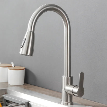 304 Stainless Steel Pull out Kitchen Faucet Deck Mounted Sink Water Tap with Mixer Stream Sprayer Head Hot Cold Taps for Kitchen