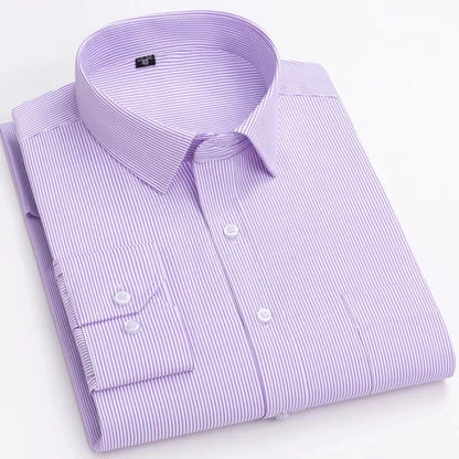 Men's Long Sleeve Shirt High-quality Fashion Casual Print Plaid Stripe Single Pocket Fit Business Formal Office Four Season Top