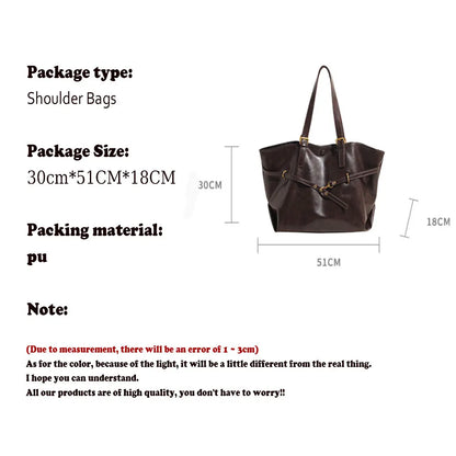 Tote Bag Designer Retro PU Leather Shoulder Handbag for Women Winter Trend Y2K Fashion Handbags Females Travel Luxury Tote Bags