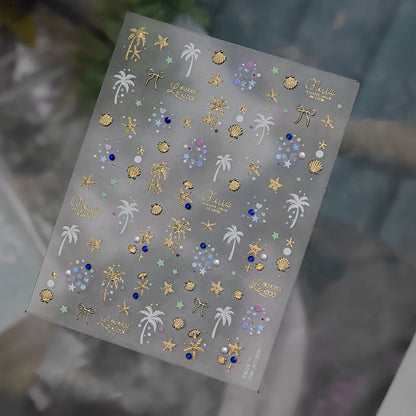 5D Nail Stickers Summer Beach Shell Crystal Diamond Self Adhesive Nail Art Stickers DIY Cute Ocean World Nail Decorations Parts