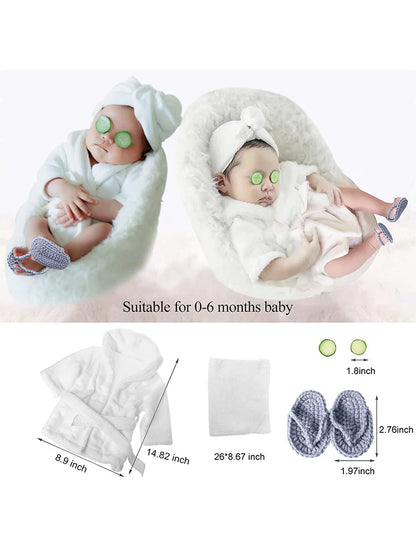 5PCS Newborn Photography Props Baby Girl Bathrobes Bath Towel Outfit with Slippers Cucumber Photo Props for Infant Boys Girls