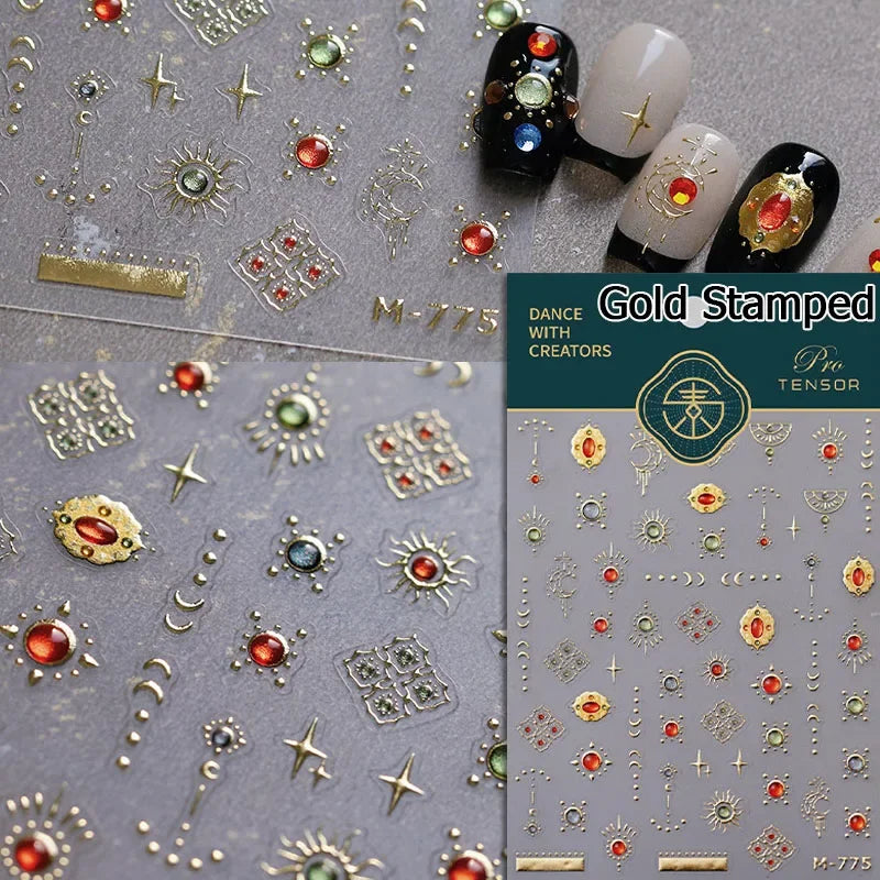 1PC 5D Korean Bronzing Nail Stickers Japanese Gold Silver Star Moon Luxury DIY Nail Art Decoration Decals Manicure Accessories