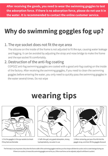 COPOZZ Professional HD Swimming Goggles Anti-Fog UV Protection Adjustable Swimming Glasses Silicone Water Glass For Men and Wome