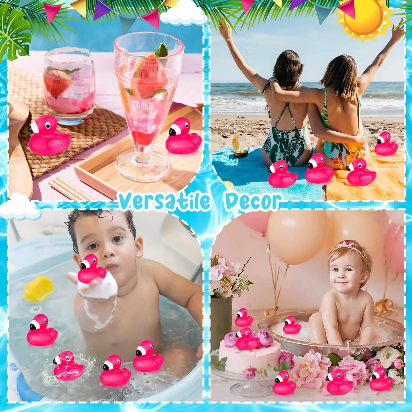 20/40pcs Flamingo Rubber Duckies for Kids,Pink Flamingo Duck Bath Toys Cute Floating Squeaky Mini Rubber Ducks for Baby Shower