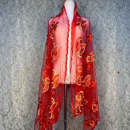 On Sale 2025 New African Net Hijab Scarf for Muslim Women African Dubai Islam Headscarf Embroidery Shawls Voile