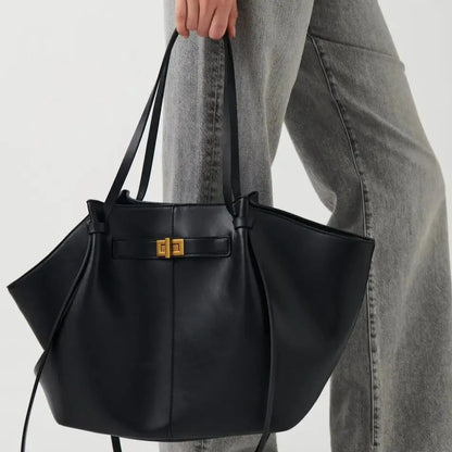 Fashion Large Capacity Trapeze Women Shoulder Bags Designer Metal Lock Handbags High-Quality Pu Leather Big Tote Commute Bag