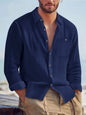2025 Autumn New Men's Cotton and Hemp Long Sleeve Shirt Loose Casual with Pocket Collar Shirt
