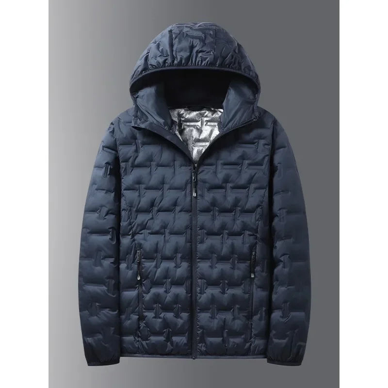 Winter white down jacket men's graphene self heating windproof pleated hooded down jacket casual warm down jacket men's coat