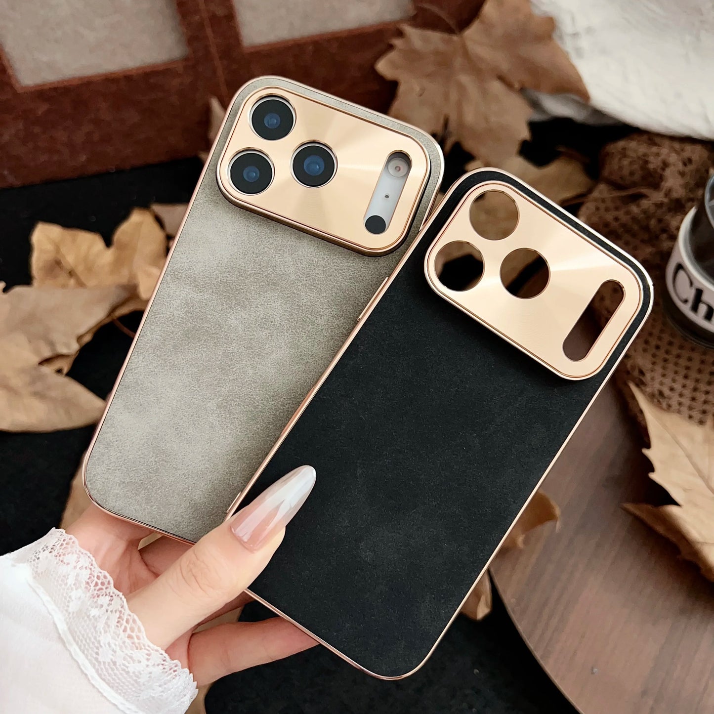 Leather Phone Case For Iphone 13 11 12 14 15 16 17 ProMax Plus Electroplated Frame Lambskin Phone Shell For IPHON 15 16 17Promax