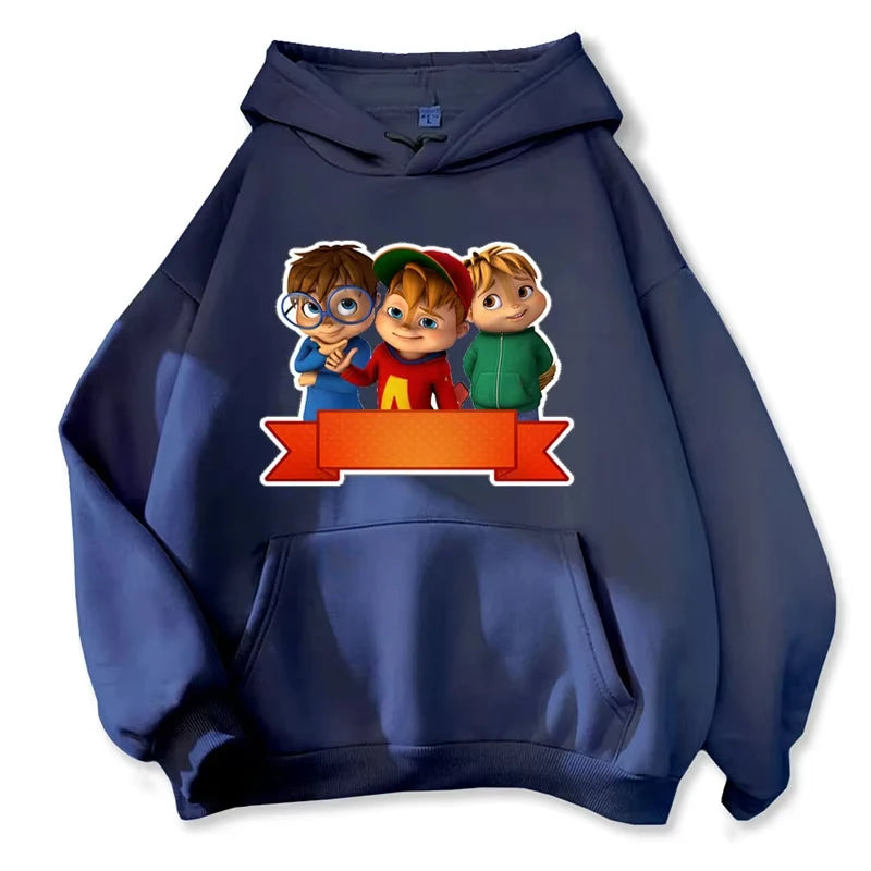 Cartoon Hoodie Alvin and The Chipmunks Green Red Navy Blue Shirt Camisa S/P Movie Promo Animation Long Sleeve Hoody Sweatshirts