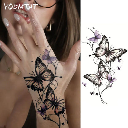 Waterproof Temporary Tattoo Sticker  Butterfly Flower Line Pattern Body Art Arm Fake Tattoos Sleeve For Women Men Hands Shoulder