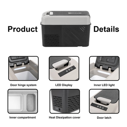 Alpicool KCF15 15L Compressor Cool Box Portable for Car, Truck, Compact Camping Fridge 12/24V DC Cool Box for Travel, Food & Dri