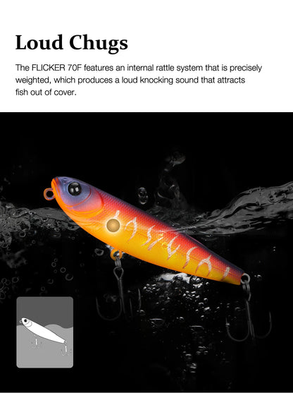 TSURINOYA FLICKER 70F Surface Fishing Lure Z Dog Floating Pencil 70mm 8.4g Chatter Artificial Hard Baits Trout Bass Pike Plug