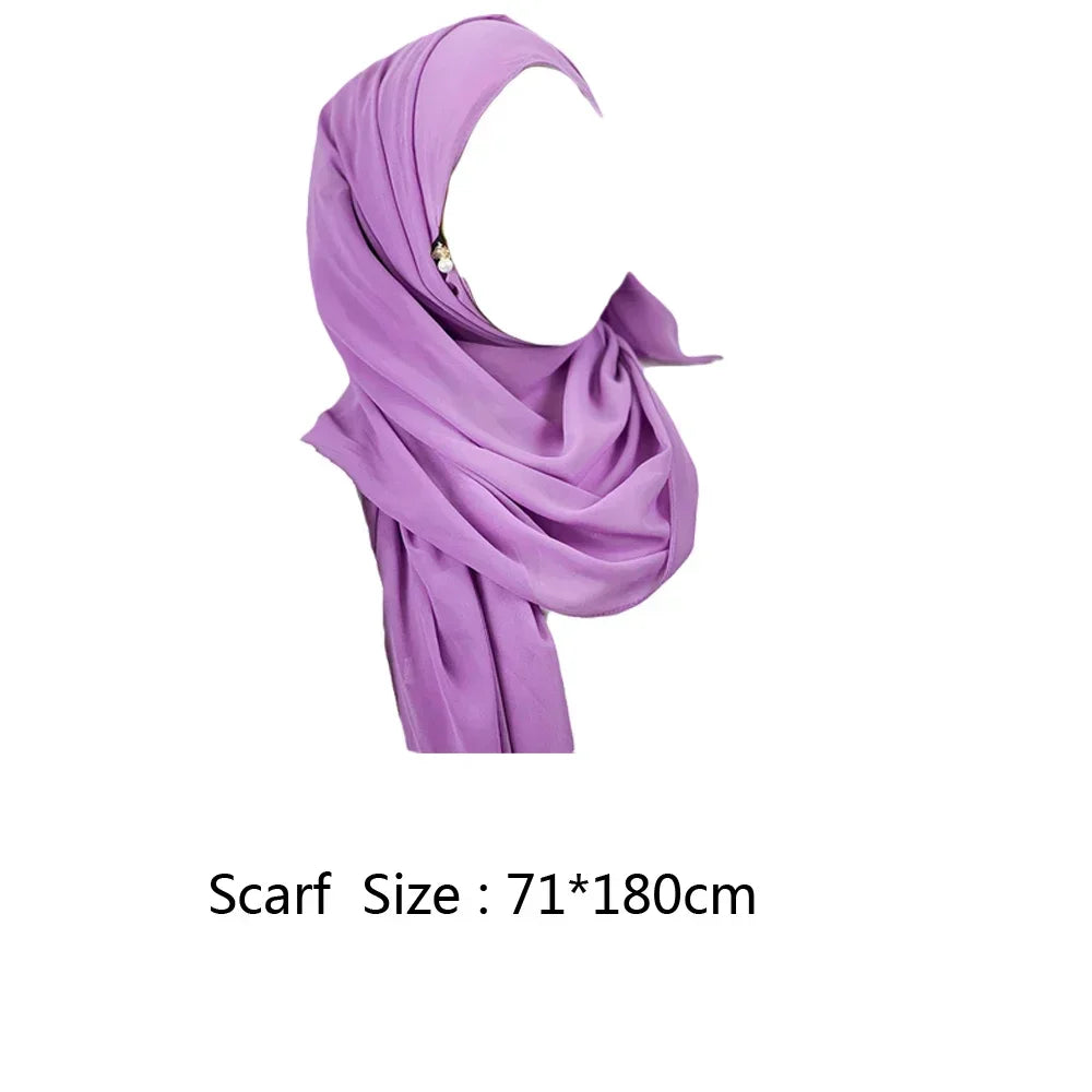 Muslim Hijab Arab Turkish Hijab with Zipper Chiffon Scarf Women's Fashion Plain Hijab Wrap Solid Color Shawl Headscaf 71x180cm