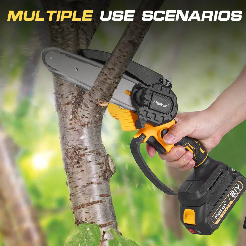 MELLWIN 6 Inch Cordless Electric Chain Saw Garden Mini Pruning saw Woodworking Electric Cutting Saw For Makita 18V Battery Pin
