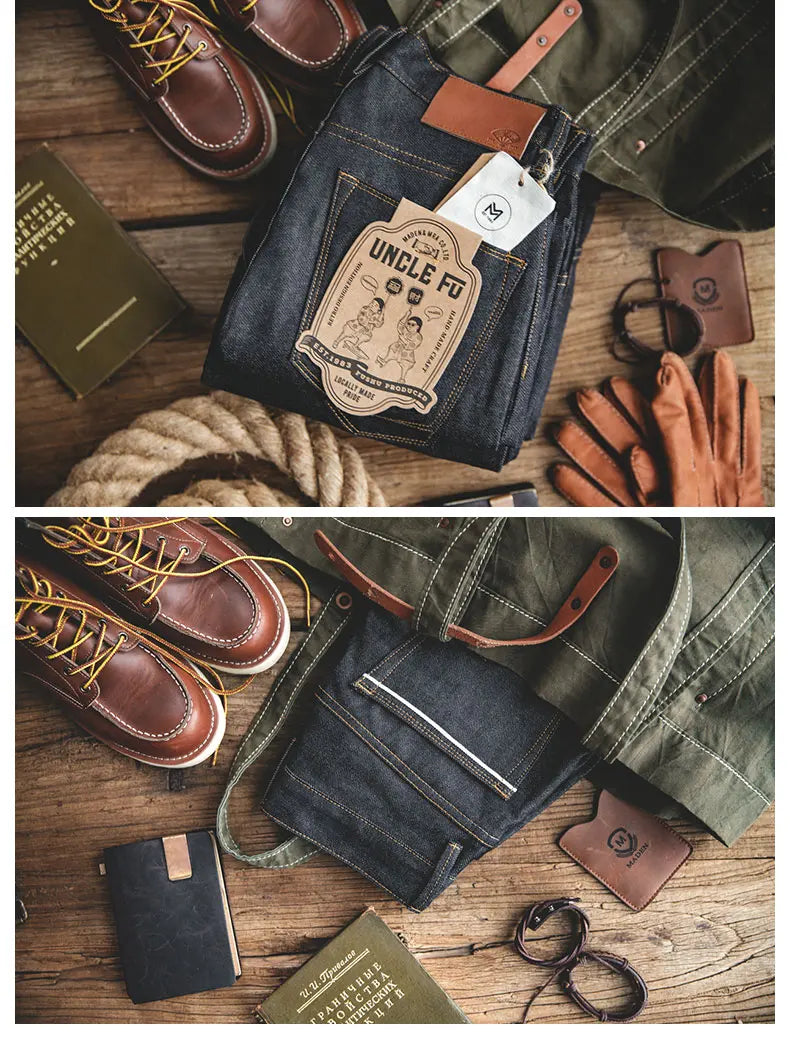 Maden Retro 11.6oz Selvedge Raw Denim Jeans Tapered Regular Fit Cotton Jeans with Zipper Fly High Quality Versatile Men's Pants