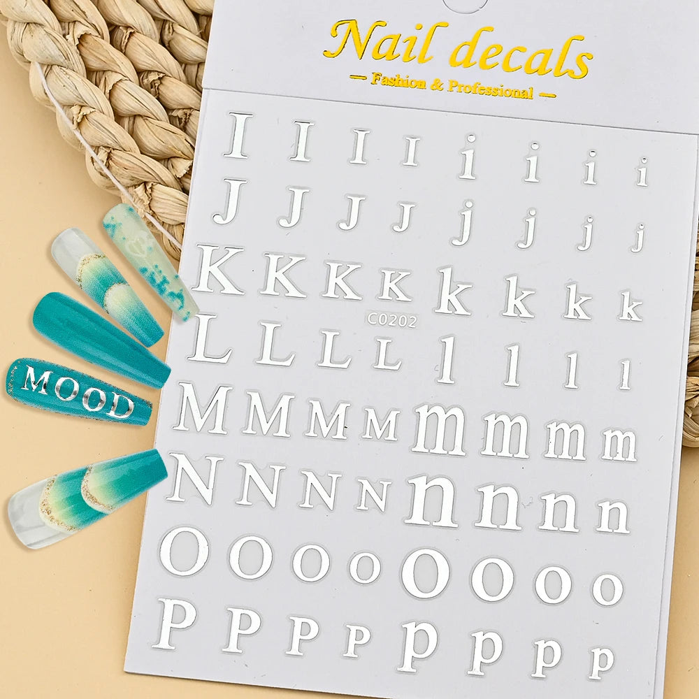 3D Glittery Gothic Letter Design Nail Art Stickers Uppercase Alphabet Letters Artistic Designs DIY Nail Art Decals Decoration #1