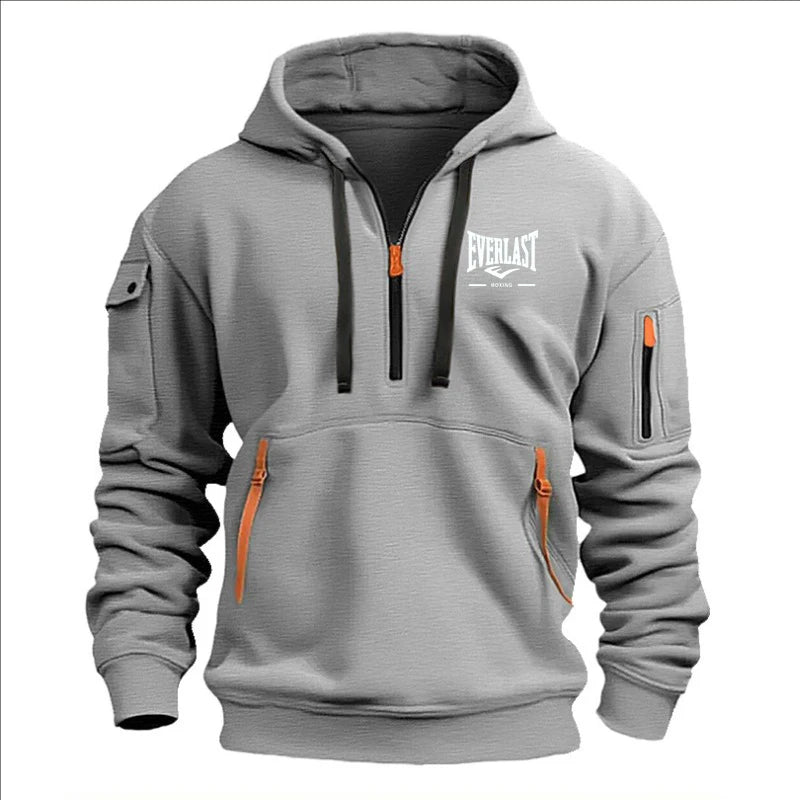 Fashion autumn and winter men's brand clothing multi-zipper design printed hoodie casual sweatshirt loose hooded jumper