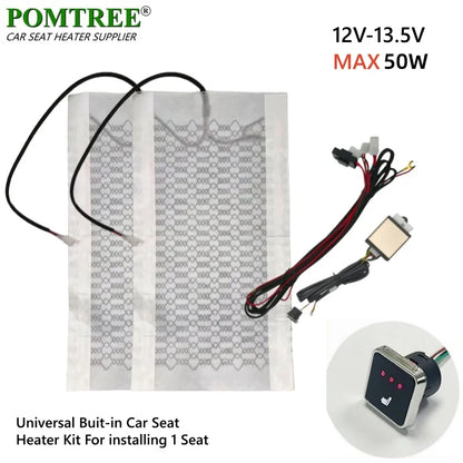 12V 50W Universal Built-in Car Seat Heater Kit Fit 1 Seat,2pcs Carbon Fiber heating Pads Single Control Switch with Harness