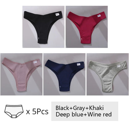 FINETOO 3/5Pcs Cotton Brazilian Panties Women's Panties Sexy V Waist T-Back Underwear Female Soft Underpants Lady Bikini Lingeri