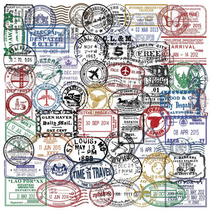 60PCS Vintage Passport Stamps Transparent Stickers Travel Decals For Phone Notebook Luggage Skateboard Guitar DIY Sticker Toy