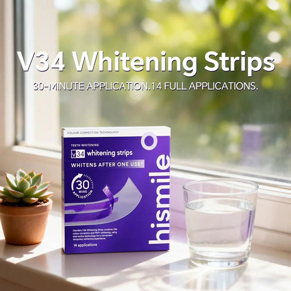 V34 Purple Teeth Whitening Strips Remove Plaque Stains Brighten Teeth Reduce Sensitivity 30 Mins Quick Dental Oral Care Stickers