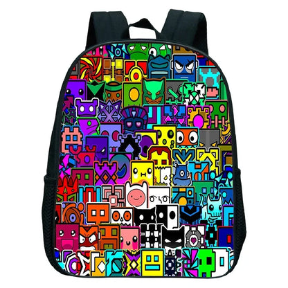 16 Inch Angry Geometry Dash Backpack Boys Girls Bookbag Cartoon Game Kids Kindergarten School Bags Toddler Childcare Backpack
