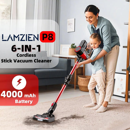 Cordless Vacuum Cleaner, 35KPA Handheld Vacuum Cleaner, Battery-powered Vacuum Cleaner For Pet Hair With 4000mAh Batteries, Handheld And Vertical Lightweight 6 In 1 Handheld Vacuum Cleaner, 40 Minutes Runtime, Large Dust Cup