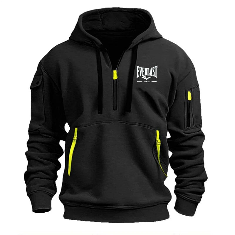 Fashion autumn and winter men's brand clothing multi-zipper design printed hoodie casual sweatshirt loose hooded jumper