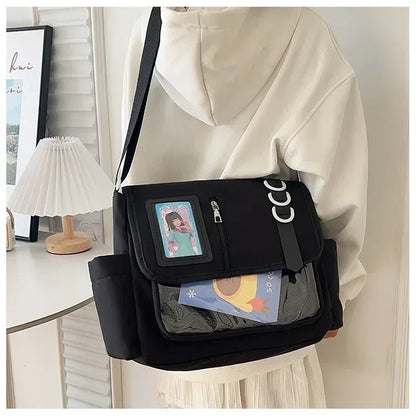 College Style Crossbody Bag with Ribbon Large Capacity for Class Book Carrying Mailman Bag Girls Bow JK Shoulder Ita Bag Handbag