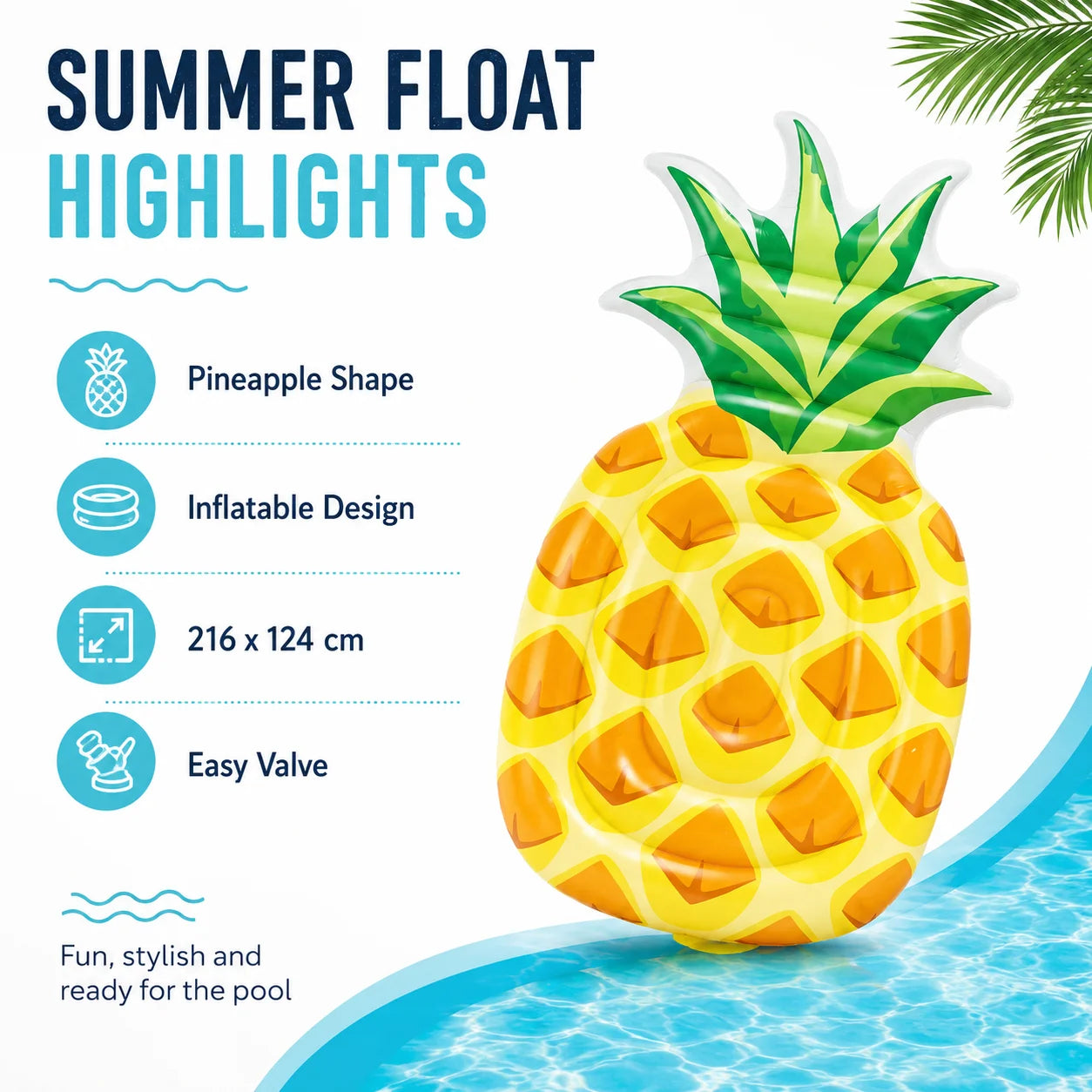 INTEX Pineapple Inflatable Pool Float 216 x 124 cm Large Tropical Swimming Pool Lounger for Summer Water Fun