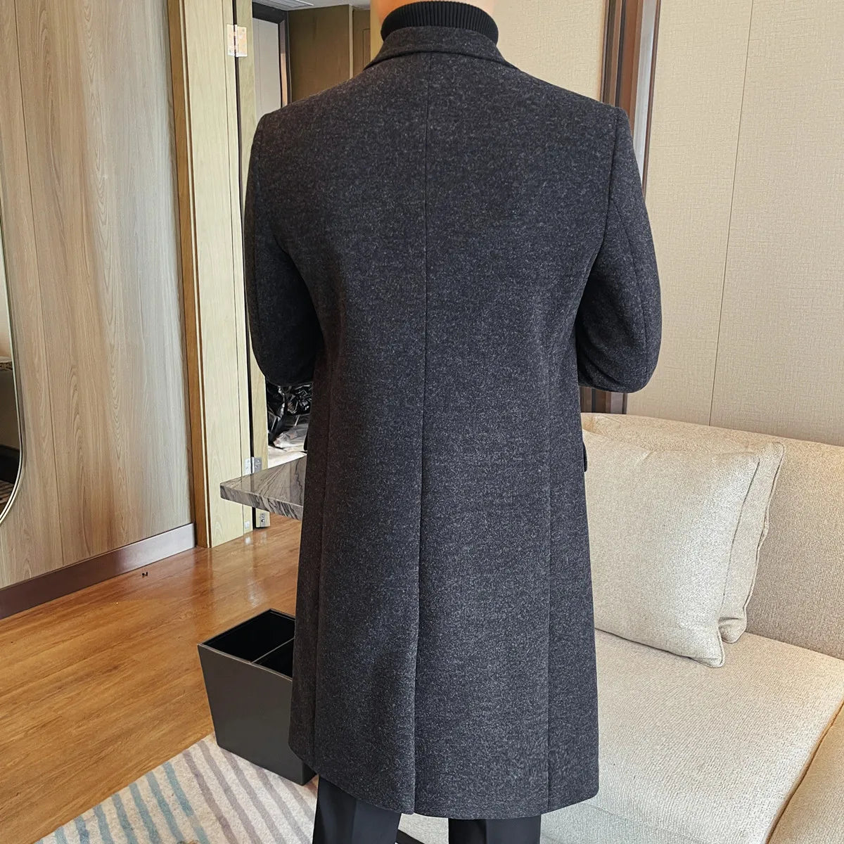 Autumn Winter Vintage Men's Woolen Long Coat Fashion Lapel High Quality Double Breasted Formal Men Slim Fit WindBreaker Overcoat
