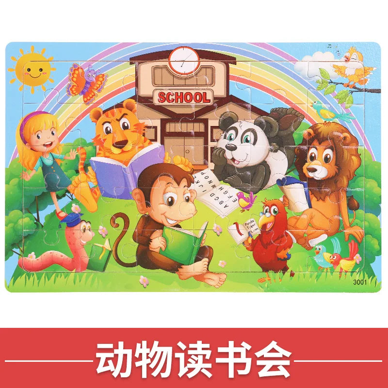 NEW Wooden 30pcs Puzzles Animal Dinosaur Cartoon Plane Puzzle Intellectual Building Block Toys for Gift