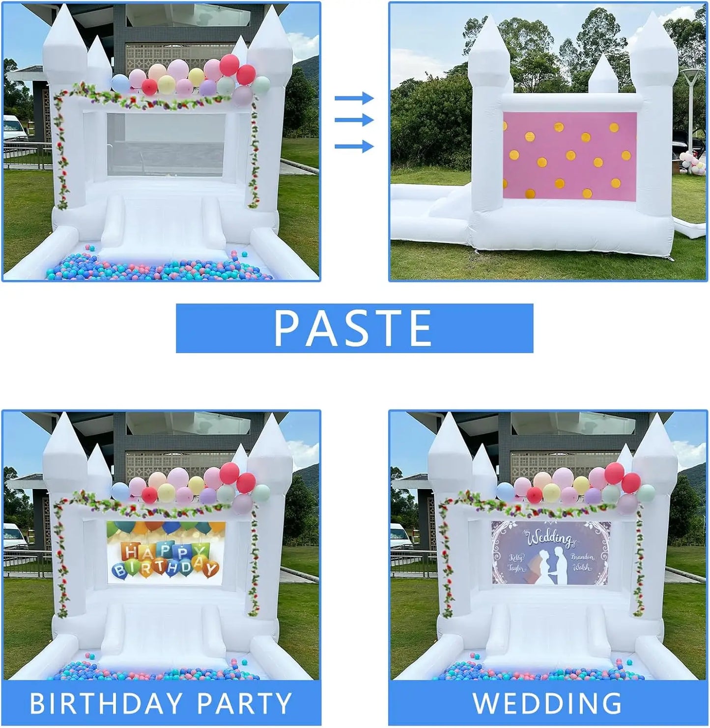 Oxford Jumping Bouncy Castle Bouncer for Wedding Party with Carrying Bag Repair kit Inflatable White Bounce House Professional