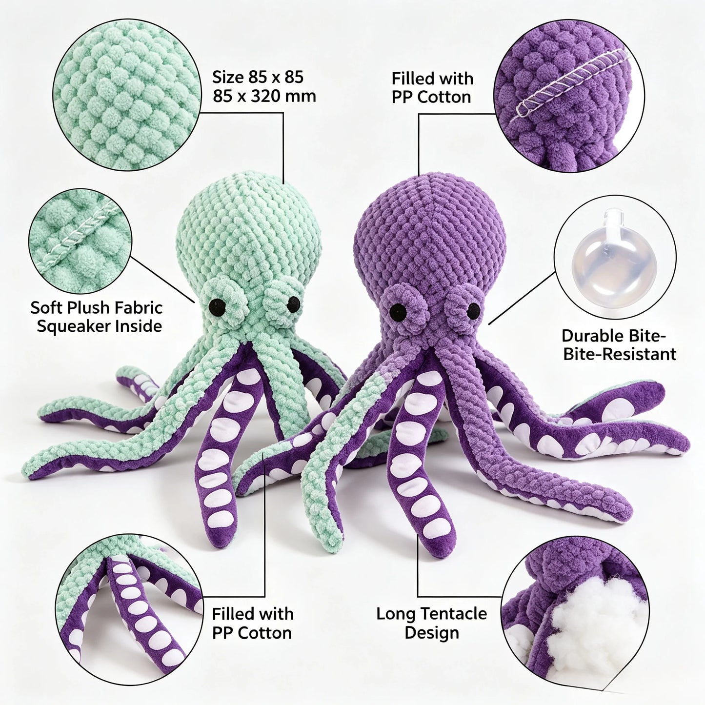 Squeaky Plush Octopus Chew Toy Durable Boredom Relief Teething Kicker for Pets
