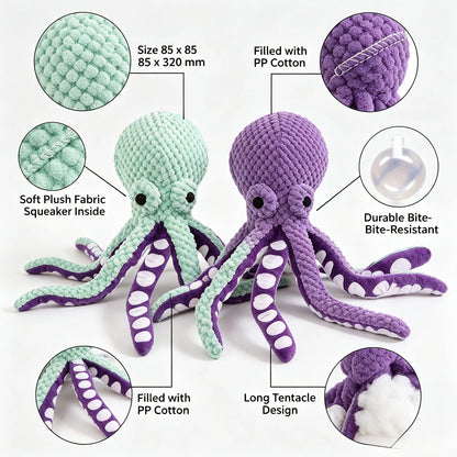 Squeaky Plush Octopus Chew Toy Durable Boredom Relief Teething Kicker for Pets