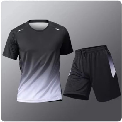 Summer Fitness Men Running Short Sleeve T-Shirt +Shorts Two Piece Set Sportswear Casual Fitness Sports Quick-drying Sets S-4XL