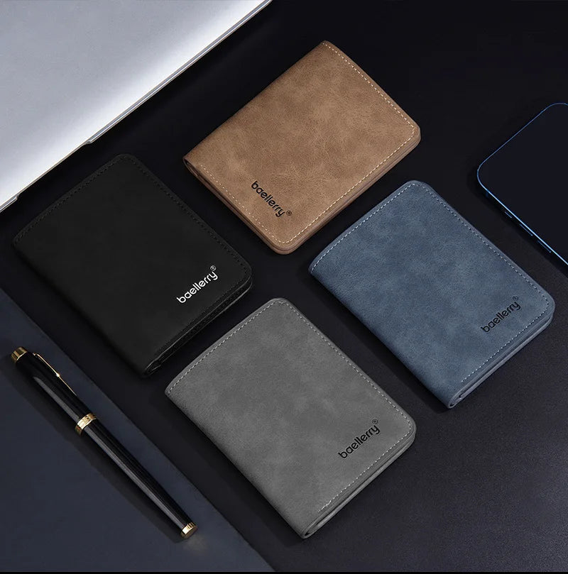 New Men's Short Wallet Cardholder Combo Anti-Theft Minimalist PU Leather