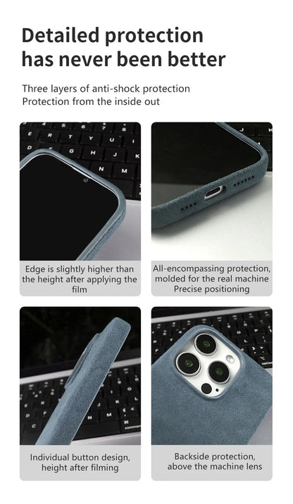 Full Coverage Magnetic Case For IPhone16 Pro 17 15 14 13 12 for ALCANTARA Magsafe Artificial Leather Supercar Suede Phone Cover