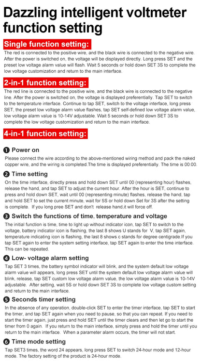 New Model Fashion Multi-functional  4-in-1 Motorcycle Touch Screen Voltmeter TIME TEMPERATURE With RGB