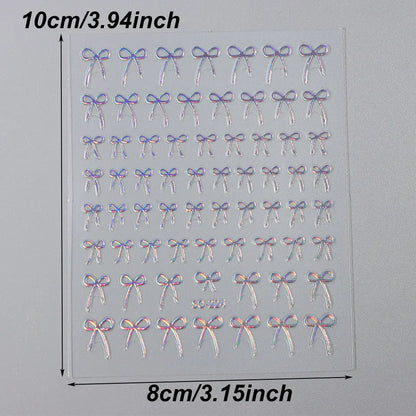 8pcs Mixed Color Bow Nail Art Stickers 3D Cute Red Black Pink bowknot Nail Charms Foils Y2K Gold Laser Effect Bow Manicure Decor