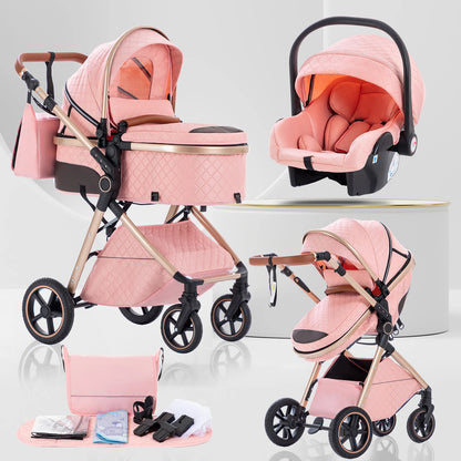 Luxury Baby Stroller 3 in1 Portable Baby Carriage Folding Prams High Landscape Car for Newborn Baby Adjustable Handle travel