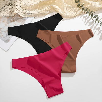3Pcs Ultra-thin Seamless Silk Underwear Women's Panties Sexy Low-Waist Stretch Bikini Solid Color Briefs Lingerie XS-XXL Fashion