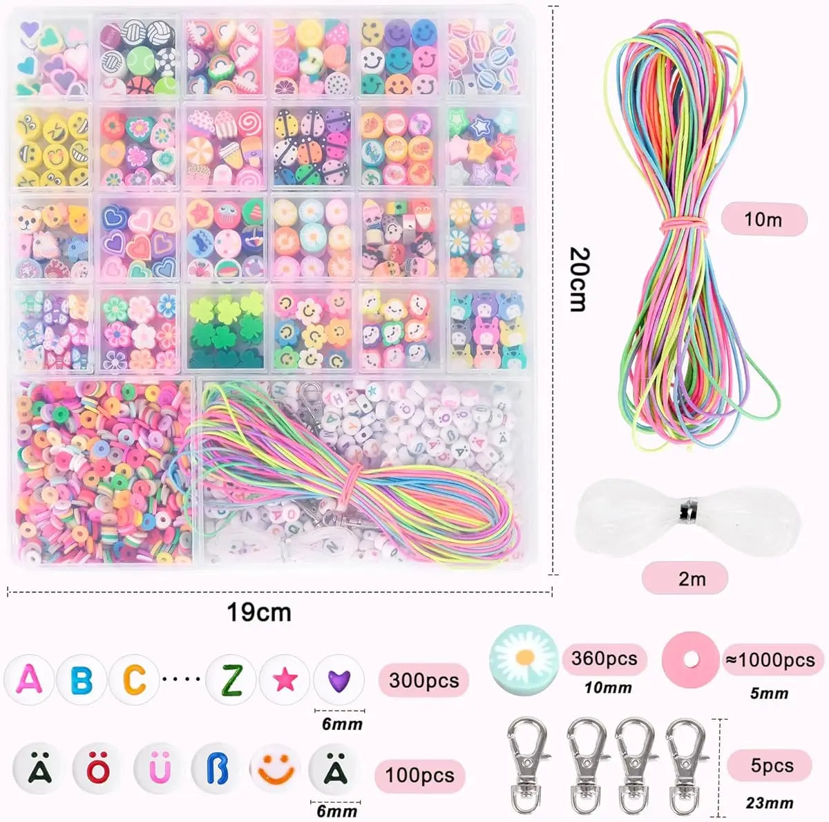 1800 Pcs Kids DIY Bead Set Jewelry Making Kit Colorful Hand‑Craft Beads For Bracelet Necklace Making Educational Creative Toy Perfect Gift For Girls